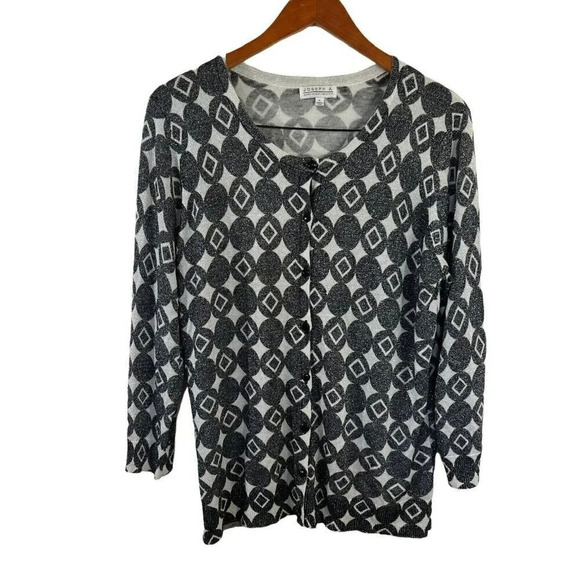 Joseph A. Gray and White Circle and Diamonds Shape Pattern Metallic Cardigan XL - Picture 1 of 6